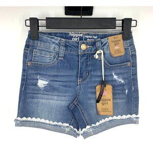 Hippie Girl Denim Shorts Shortie Snap Button Distressed Adjustable